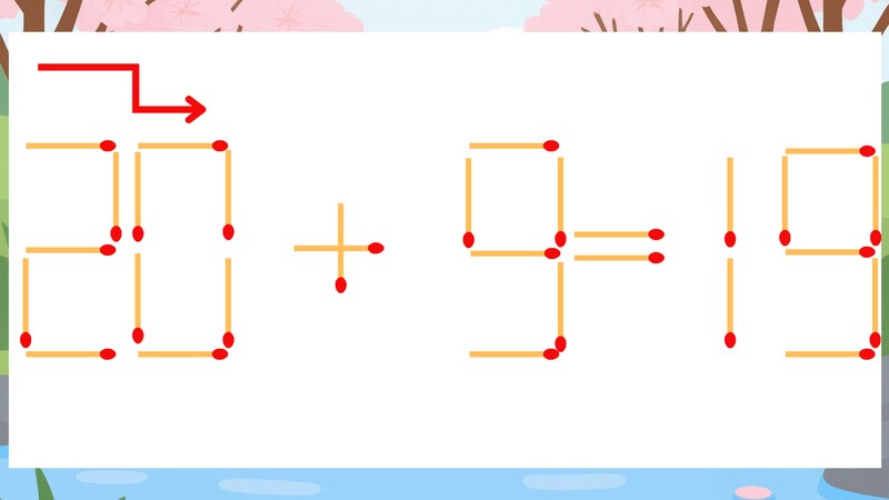 【マッチ棒クイズ】1本だけ動かして正しい式に：20+9=19？の画像
