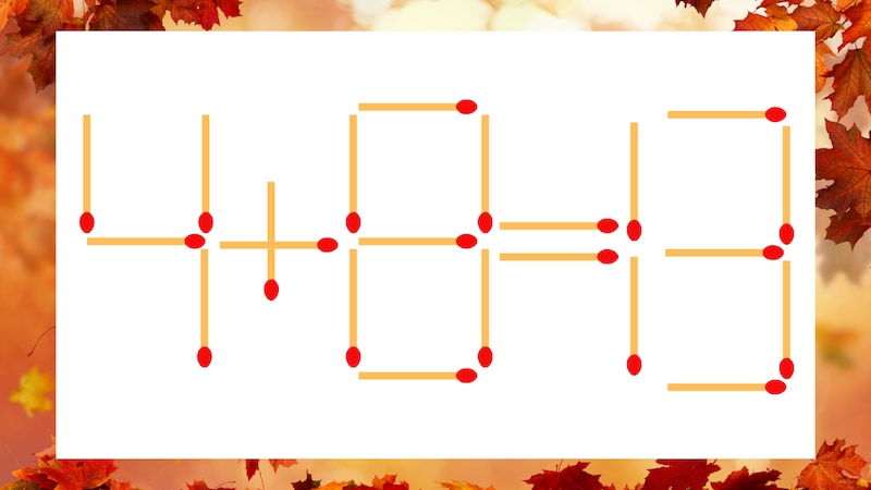 【マッチ棒クイズ】1本だけ動かして正しい式に:4+8=13?の画像