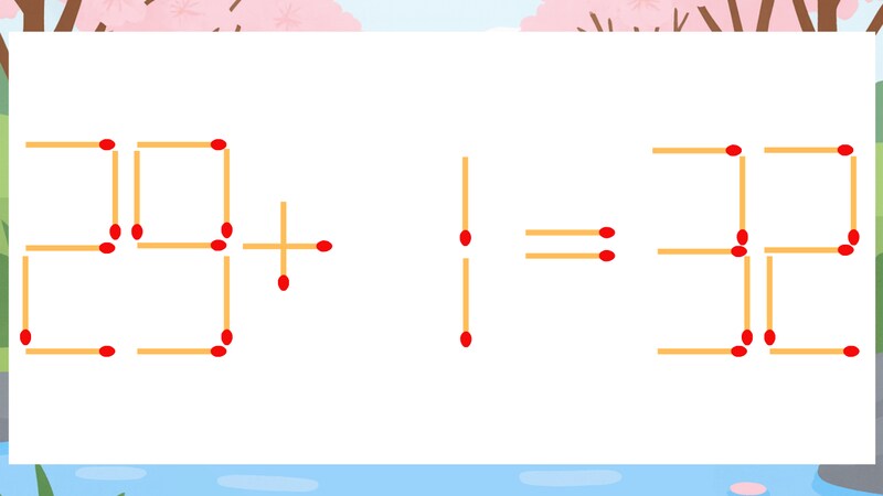 【マッチ棒クイズ】1本だけ動かして正しい式に:29+1=32?の画像