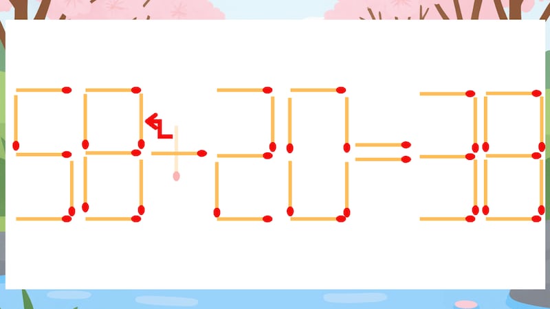 【マッチ棒クイズ】1本だけ動かして正しい式に:56+20=38?の正解画像