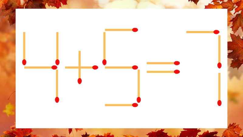 【マッチ棒クイズ】1本だけ動かして正しい式に:4+5=7?の画像