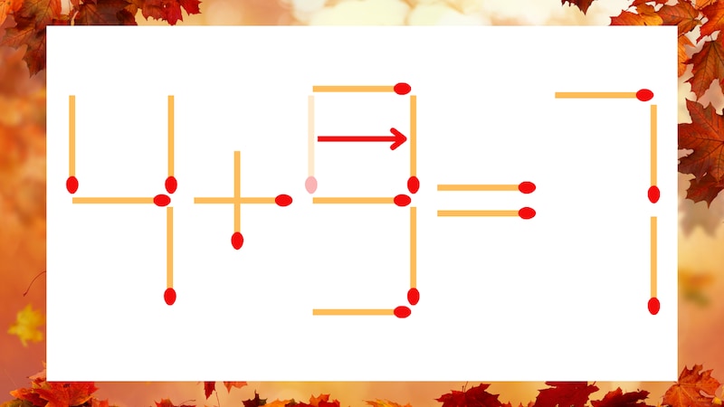 【マッチ棒クイズ】1本だけ動かして正しい式に:4+5=7?の正解画像