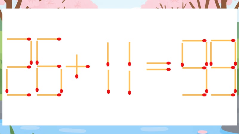 【マッチ棒クイズ】1本だけ動かして正しい式に：26+11=99？の画像