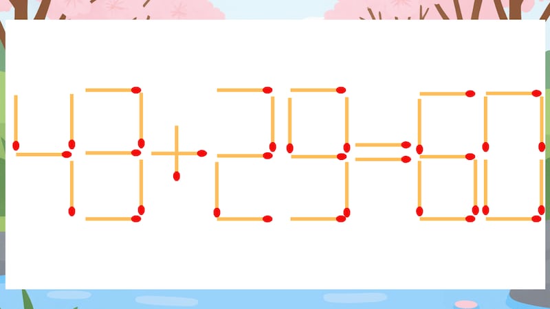 【マッチ棒クイズ】1本だけ動かして正しい式に：43+29=60？の画像