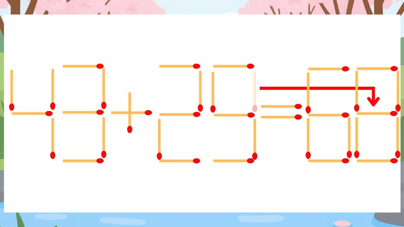 【マッチ棒クイズ】1本だけ動かして正しい式に：43+29=60？の正解画像