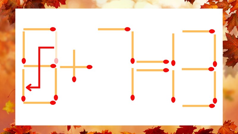 【マッチ棒クイズ】1本だけ動かして正しい式に：9＋7＝13？の正解画像