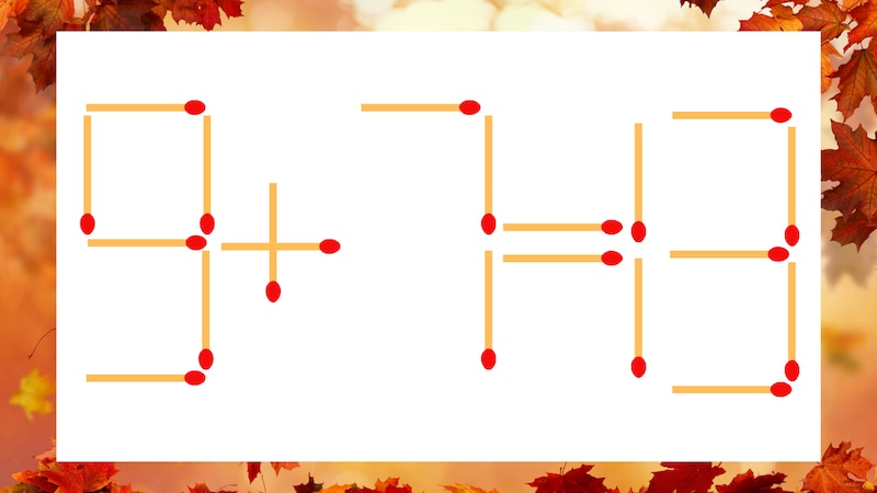 【マッチ棒クイズ】1本だけ動かして正しい式に：9＋7＝13？の画像