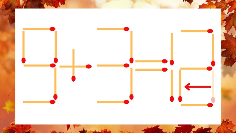 【マッチ棒クイズ】1本だけ動かして正しい式に：9＋3＝13？の正解画像