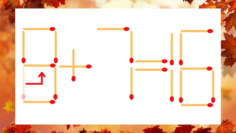 【マッチ棒クイズ】1本だけ動かして正しい式に：0＋7＝16？の正解画像