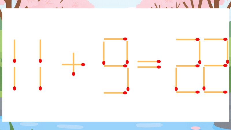 【マッチ棒クイズ】1本だけ動かして正しい式に:11+9=22?の画像