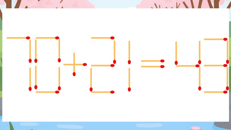 【マッチ棒クイズ】1本だけ動かして正しい式に：70+21=43？の画像