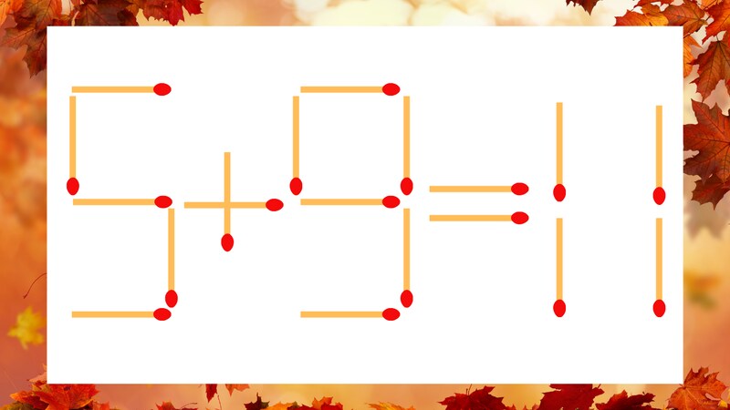 【マッチ棒クイズ】1本だけ動かして正しい式に：5＋9＝11？の画像