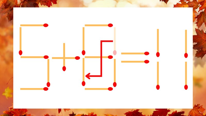 【マッチ棒クイズ】1本だけ動かして正しい式に：5＋9＝11？の正解画像