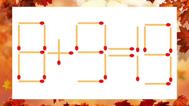 【マッチ棒クイズ】1本だけ動かして正しい式に：8＋9＝19？の画像