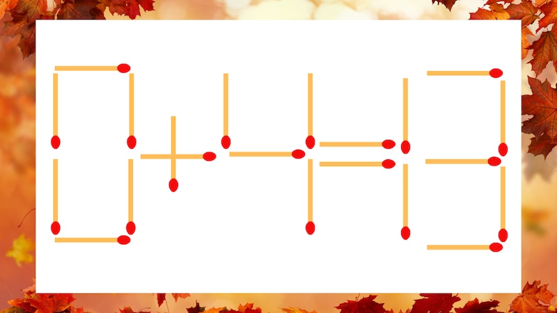 【マッチ棒クイズ】1本だけ動かして正しい式に：0＋4＝13？の画像