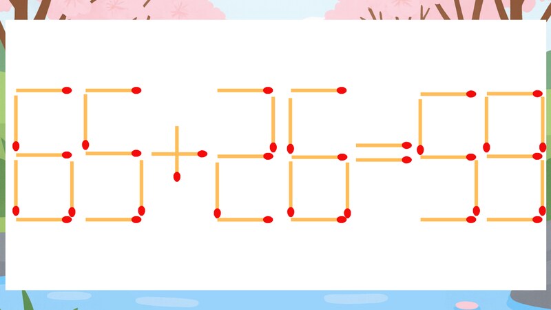 【マッチ棒クイズ】1本だけ動かして正しい式に:65+26=59?の画像