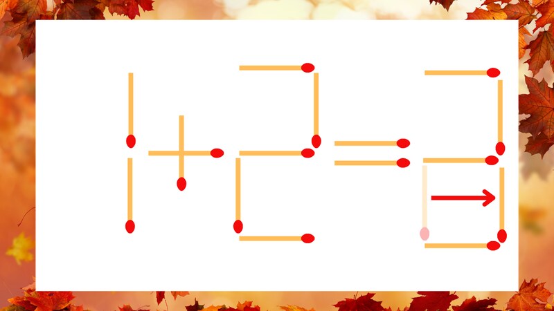 【マッチ棒クイズ】1本だけ動かして正しい式に：1+2=2？の正解画像