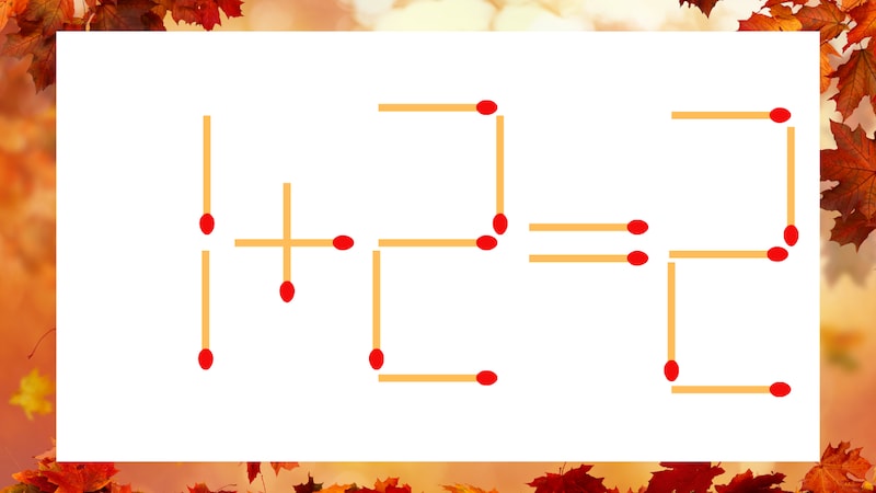 【マッチ棒クイズ】1本だけ動かして正しい式に：1+2=2？の画像