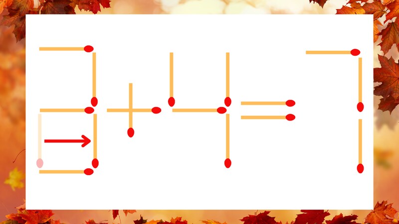 【マッチ棒クイズ】1本だけ動かして正しい式に：2+4=7？の正解画像