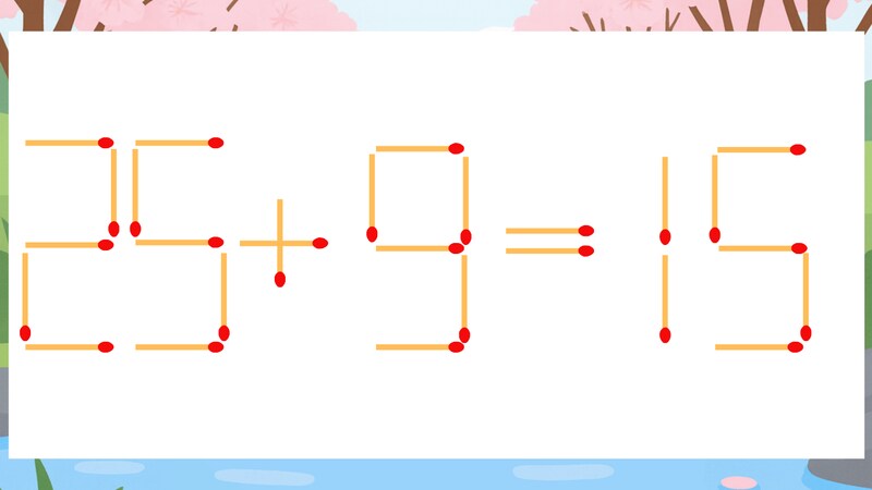 【マッチ棒クイズ】1本だけ動かして正しい式に：25+9=15？の画像