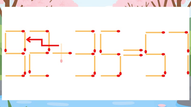 【マッチ棒クイズ】1本だけ動かして正しい式に：52+35=57？の正解画像