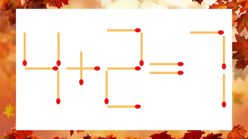 【マッチ棒クイズ】1本だけ動かして正しい式に：4+2=7？の画像