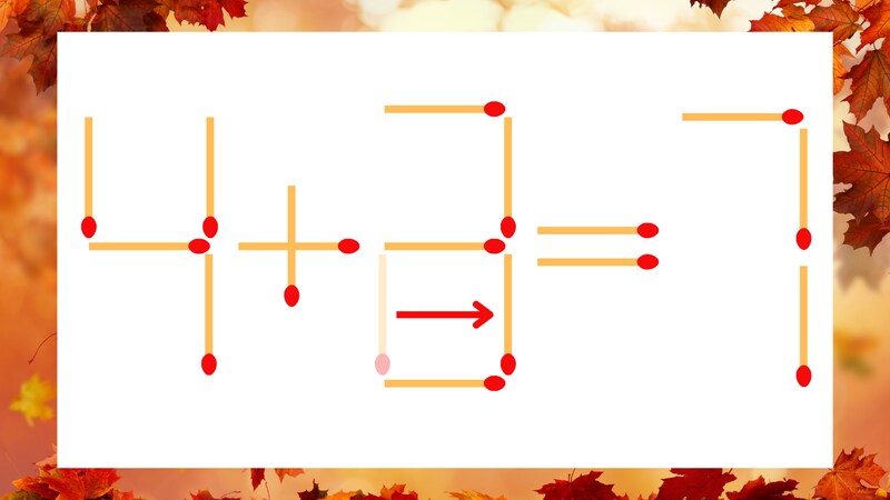 【マッチ棒クイズ】1本だけ動かして正しい式に：4+2=7？の正解画像