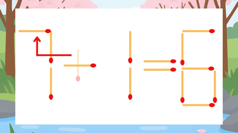 【マッチ棒クイズ】1本だけ動かして正しい式に：1+1=6？の正解画像