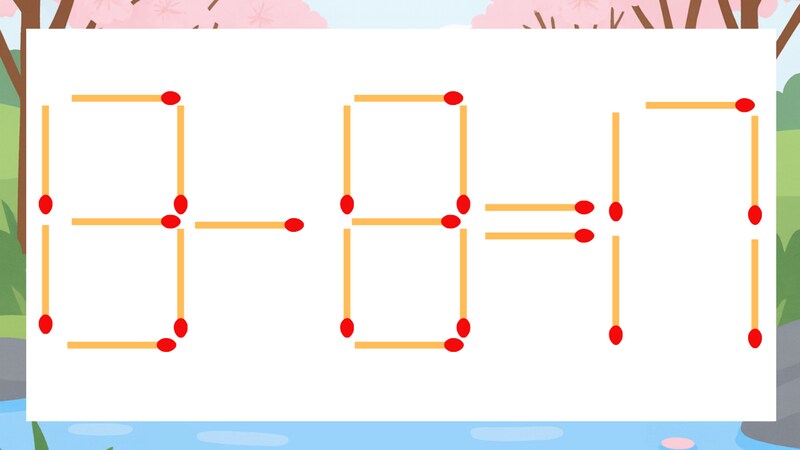 【マッチ棒クイズ】1本だけ動かして正しい式に：13-8=17？の画像