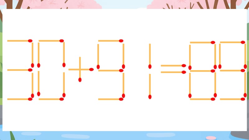 【マッチ棒クイズ】1本だけ動かして正しい式に:30+91=89?の画像