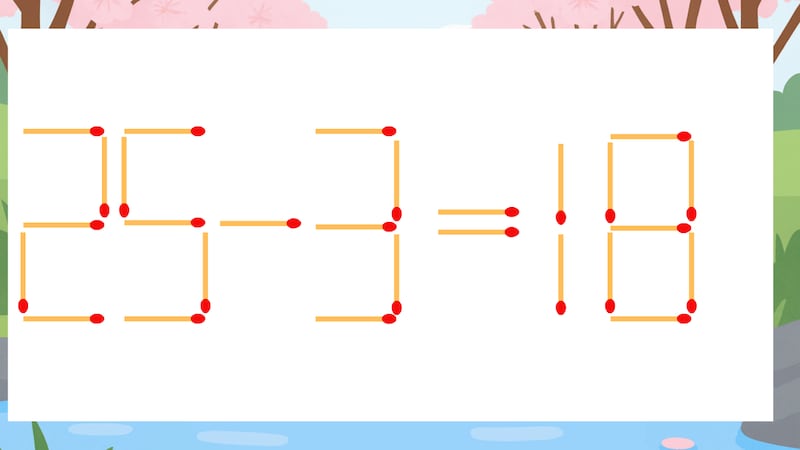 【マッチ棒クイズ】1本だけ動かして正しい式に：25-3=18？の画像