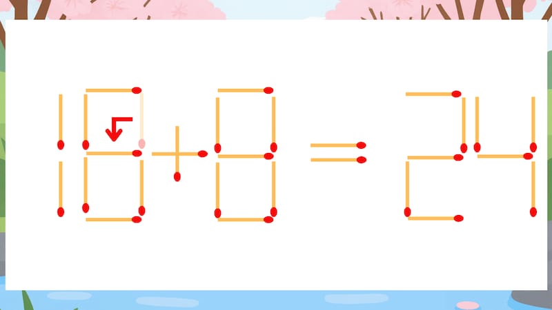 【マッチ棒クイズ】1本だけ動かして正しい式に：10+8=24？の正解画像