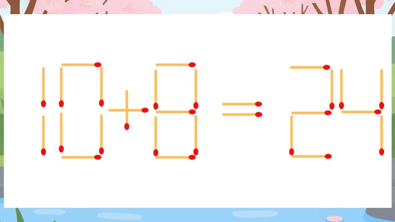 【マッチ棒クイズ】1本だけ動かして正しい式に：10+8=24？の画像