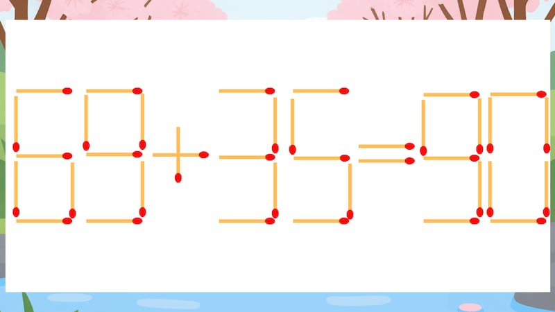 【マッチ棒クイズ】1本だけ動かして正しい式に：69+35=90？の画像