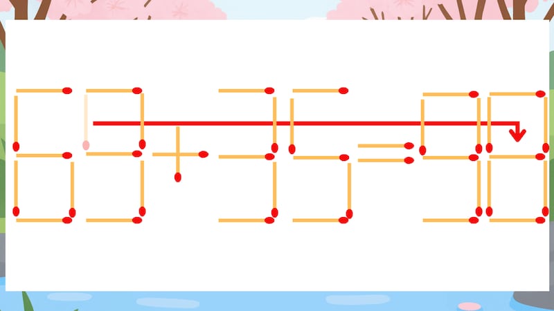【マッチ棒クイズ】1本だけ動かして正しい式に：69+35=90？の正解画像