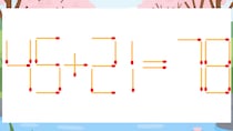 【マッチ棒クイズ】1本だけ動かして正しい式に：45+21=78？