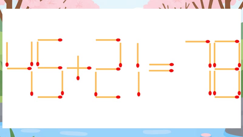 【マッチ棒クイズ】1本だけ動かして正しい式に：45+21=78？の画像