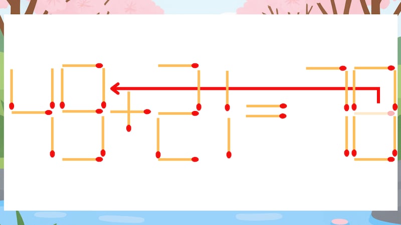 【マッチ棒クイズ】1本だけ動かして正しい式に：45+21=78？の正解画像