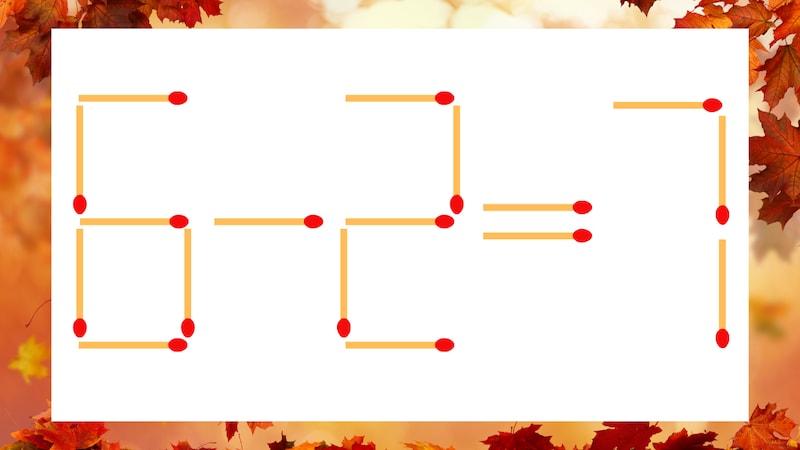 【マッチ棒クイズ】1本だけ動かして正しい式に：6-2=7？の画像