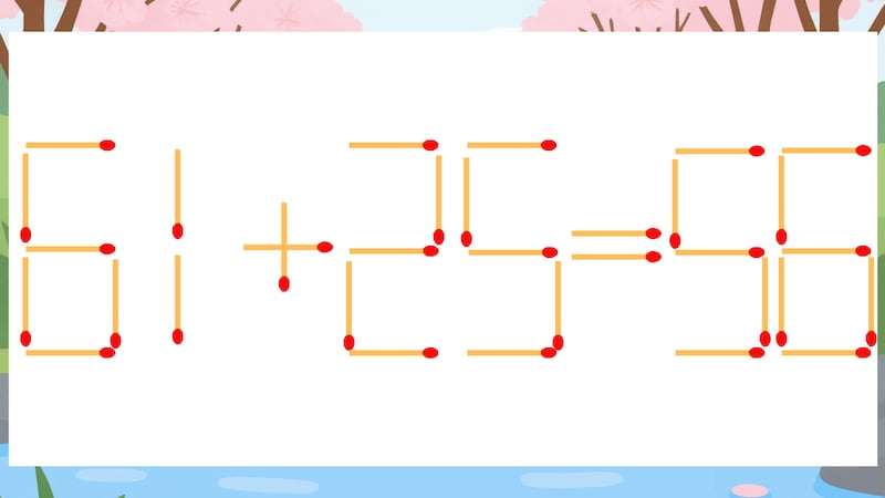 【マッチ棒クイズ】1本だけ動かして正しい式に：61+25=56？の画像