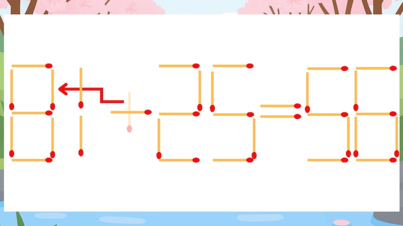 【マッチ棒クイズ】1本だけ動かして正しい式に：61+25=56？の正解画像