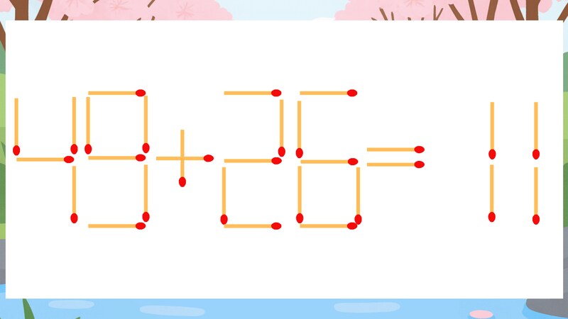 【マッチ棒クイズ】1本だけ動かして正しい式に：49+26=11？の画像