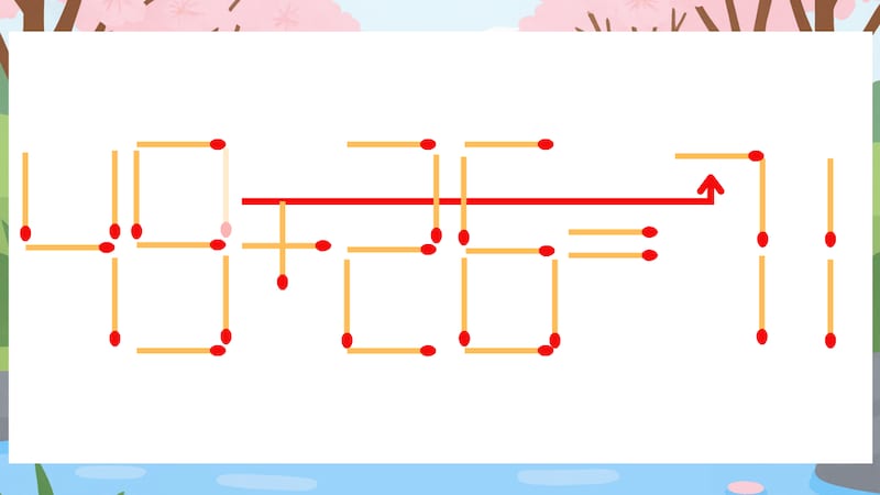 【マッチ棒クイズ】1本だけ動かして正しい式に：49+26=11？の正解画像