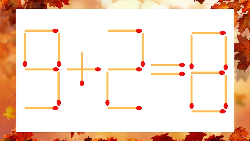 【マッチ棒クイズ】1本だけ動かして正しい式に：9+2=8？の画像