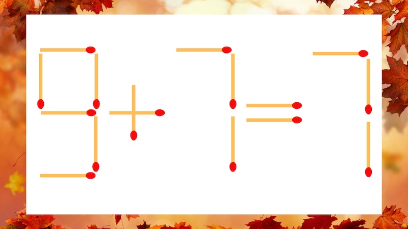 【マッチ棒クイズ】1本だけ動かして正しい式に：9+7=7？の画像