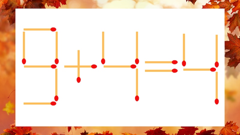 【マッチ棒クイズ】1本だけ動かして正しい式に：9+4=4？の画像