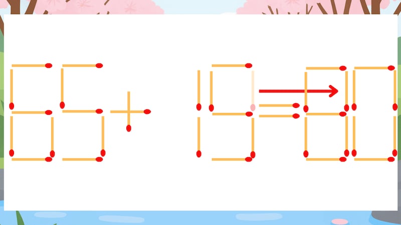 【マッチ棒クイズ】1本だけ動かして正しい式に：65+19=60？の正解画像