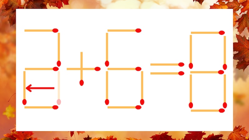 【マッチ棒クイズ】1本だけ動かして正しい式に：3+6=8？の正解画像