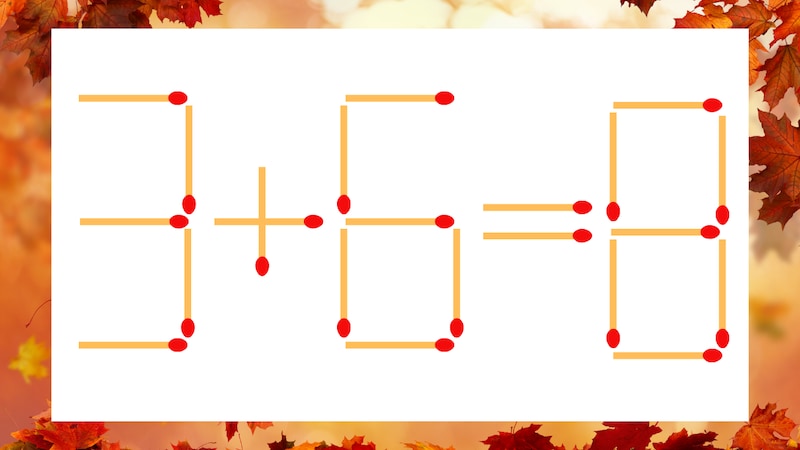 【マッチ棒クイズ】1本だけ動かして正しい式に：3+6=8？の画像
