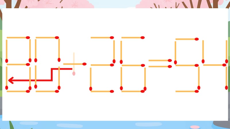 【マッチ棒クイズ】1本だけ動かして正しい式に：90+26=54？の正解画像